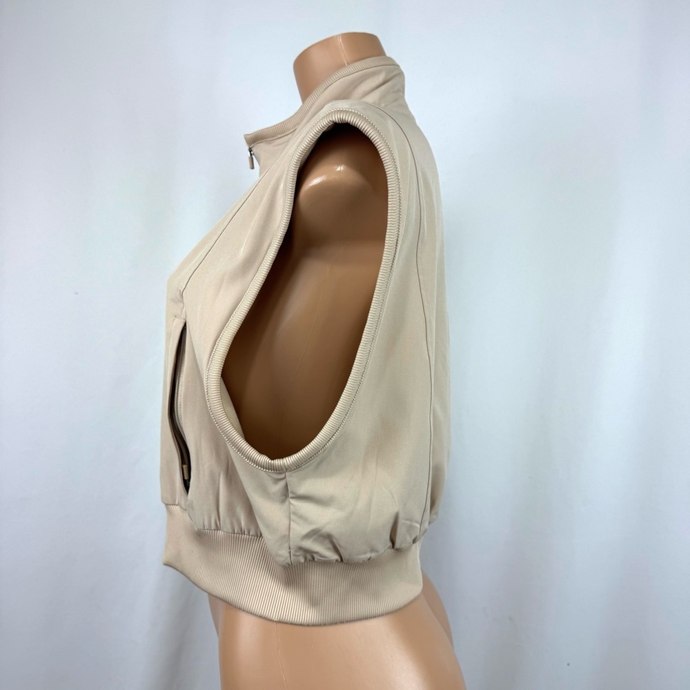 FAITH CONNEXION Women’s Sz L Beige Cropped Boxy Full Zip Vest Fleece Lined - Picture 3 of 10